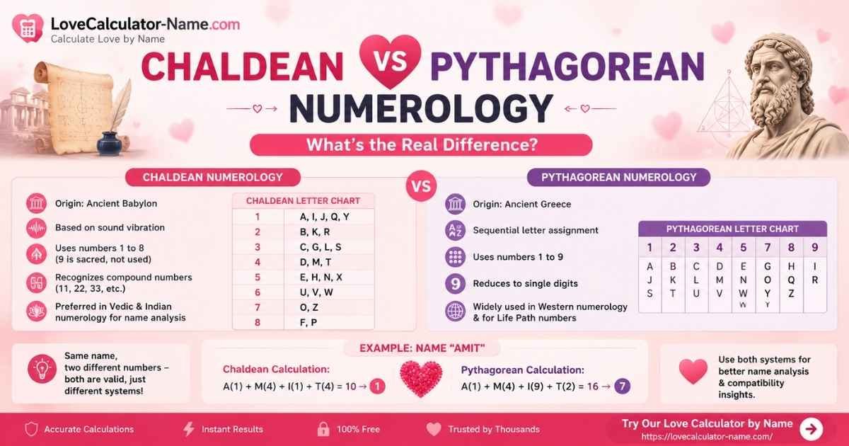 Chaldean vs Pythagorean Numerology comparison showing key differences between both numerology systems